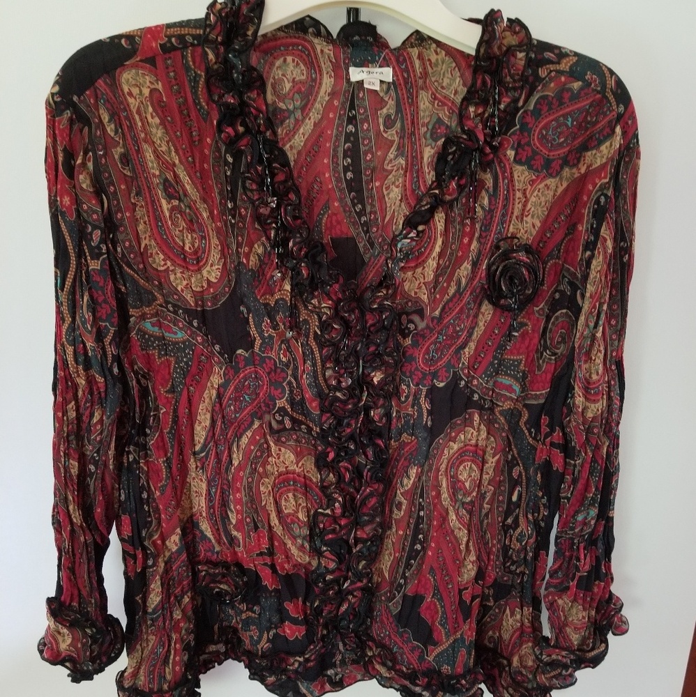 Agora embellished beaded ruffle blouse